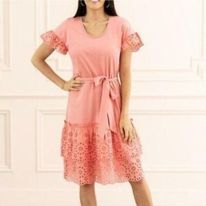 RP Rachel Parcell Corral Eyelet Ruffle Tiered Dress with waist belt Sprin Summer